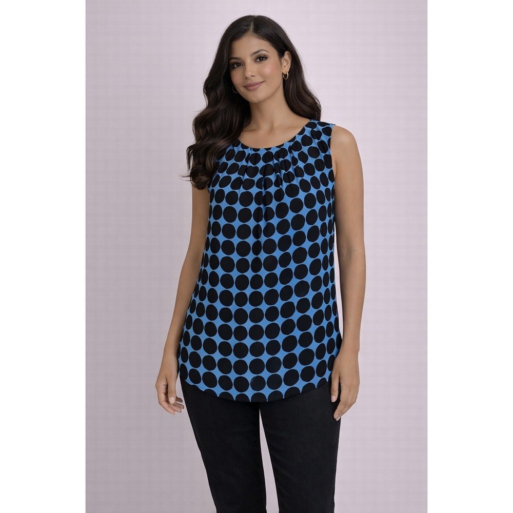 Worthington- Blue and Black Polka Dot Patterned Top Size‎ L